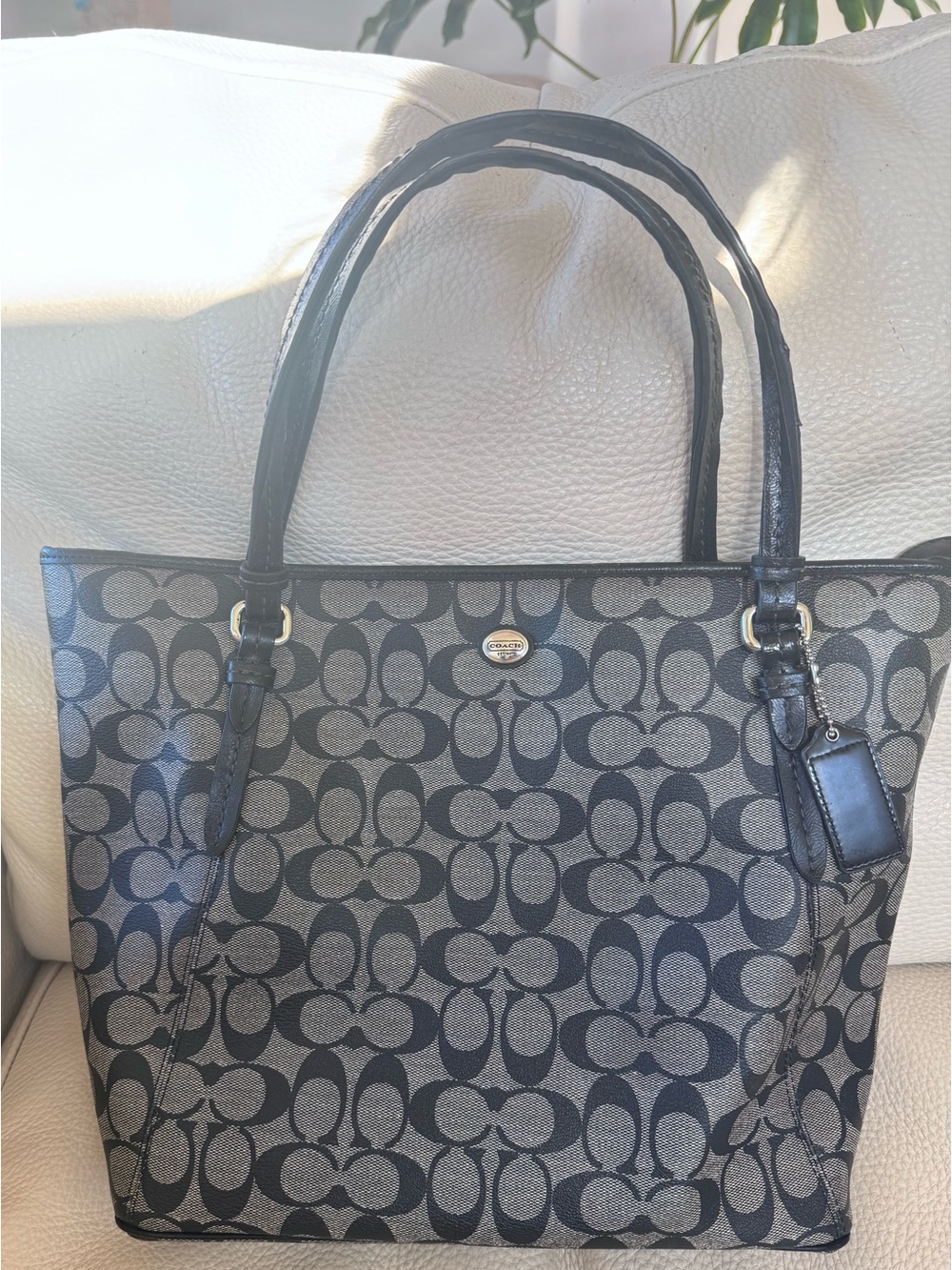 Vintage Coach Signature Monogram Logo Black and Gray Tote